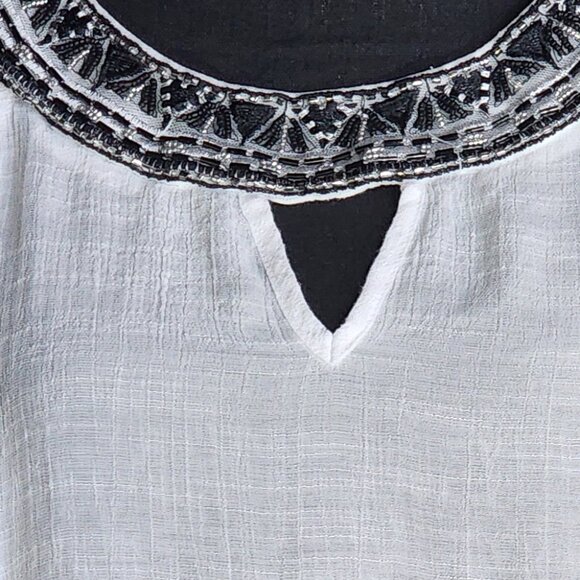 AB Studio White Handkerchief Hem Sleeveless Rayon Poly Gauze Beaded Tank Size XL - Picture 3 of 16